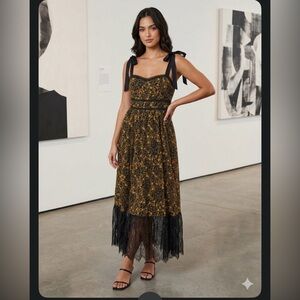 Listicle Elegant Black and Gold Midi Dress